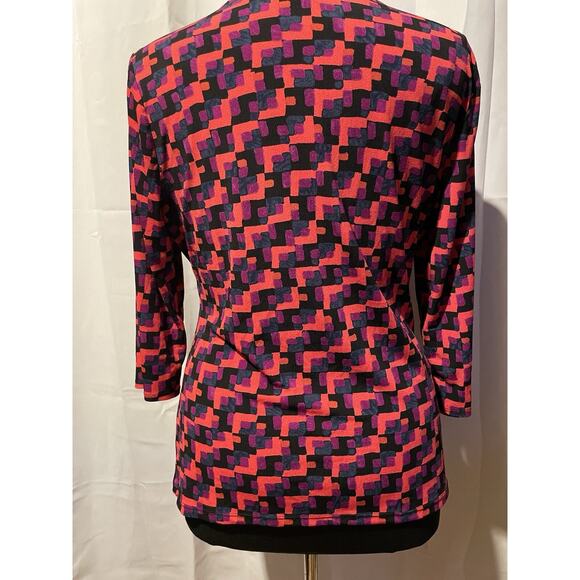 Ann Taylor Women's Top Faux Wrap Multicolor Vibrant Geometric Design Size XL - Picture 2 of 4